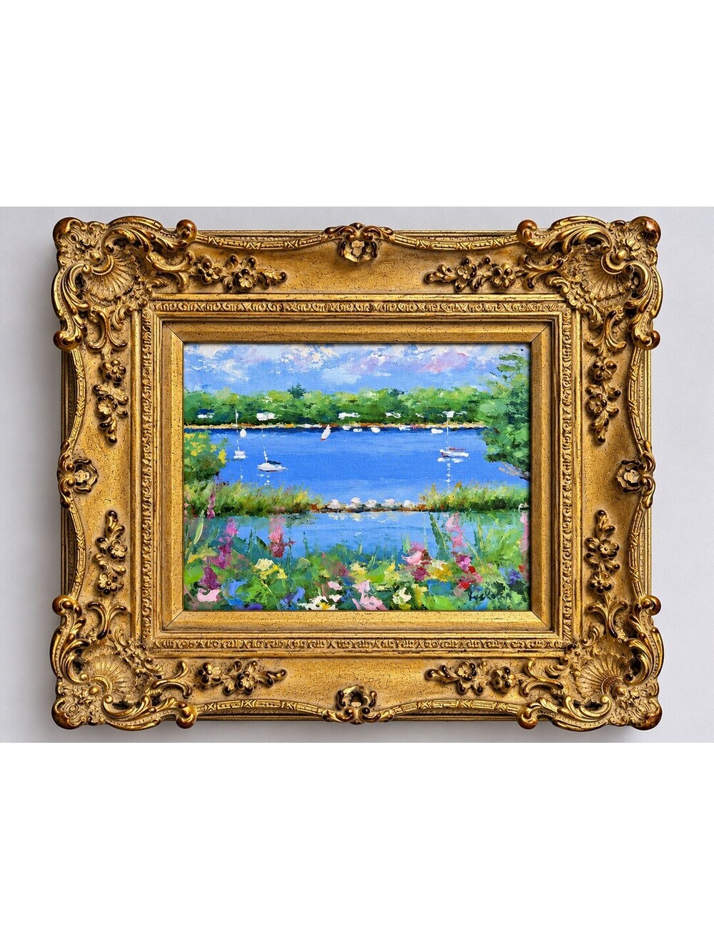 Signed Original Mexican Painting Landscape Ornate Gold Frame
